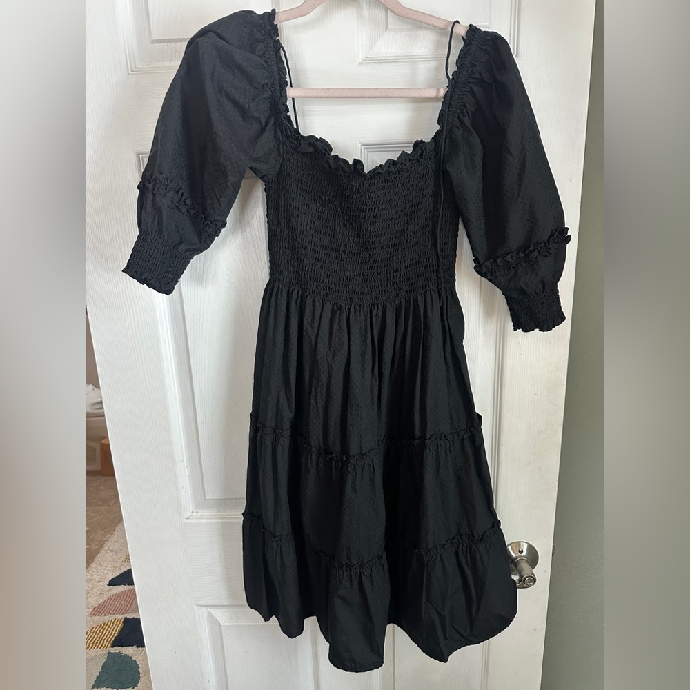 Hill House Home Nesli Black Swiss Jacquard Dot Nap Dress New Size Extra Small